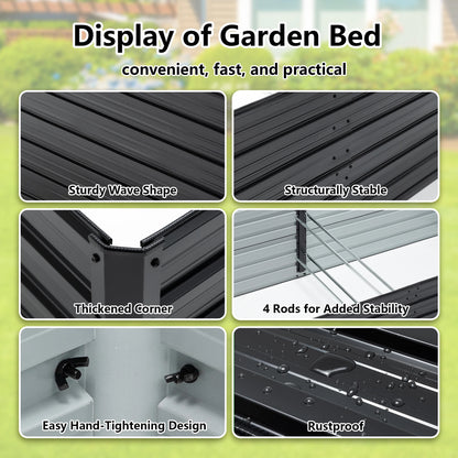 Garden Bed 2 Pack 8x4x2 ft Sturdy Heavy Duty Galvanized Metal Planter Box Set Outdoor Vegetable Flower Herbs Fruits Black