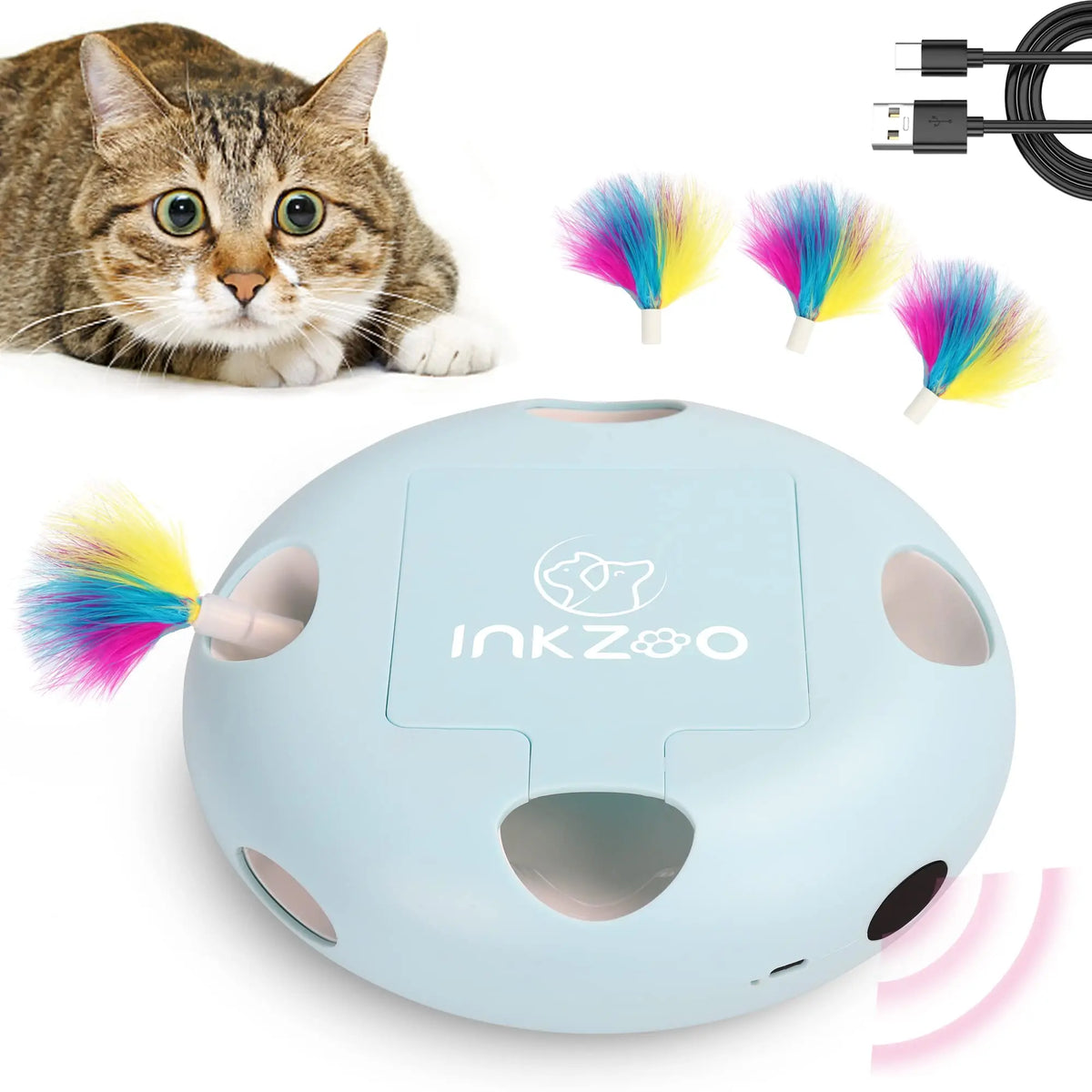 4-in-1 Interactive Cat Toys for Indoor, Automatic 6 Holes Mice Whack-A-Mole, Fluttering Butterfly, Track Balls, USB