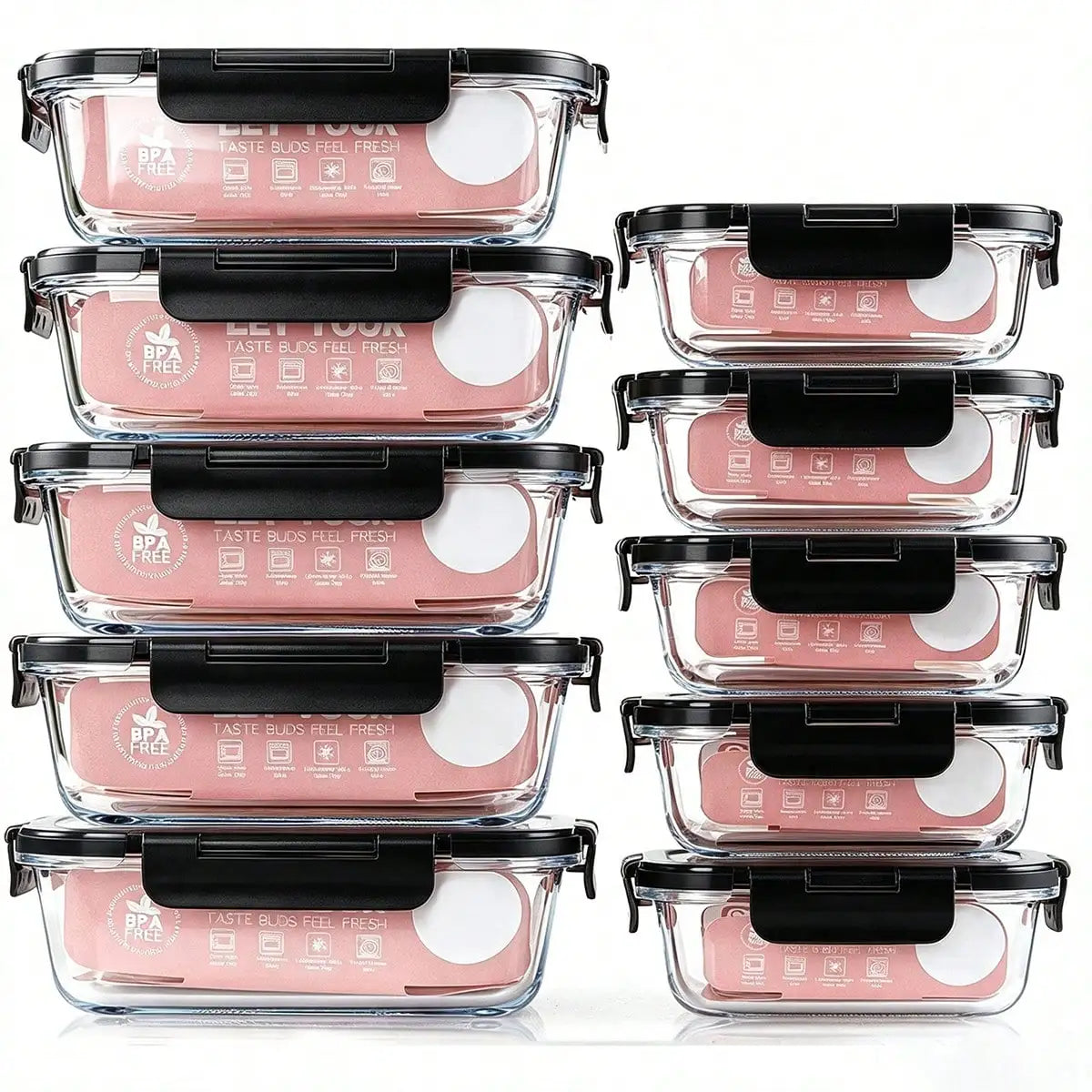 10 Pack Glass Meal Prep Containers, Food Storage With Lids Airtight, Glass Lunch Boxes, Microwave, Oven, Freezer And Dishwasher