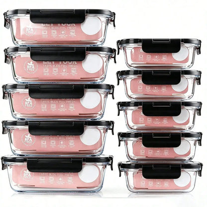 10 Pack Glass Meal Prep Containers, Food Storage With Lids Airtight, Glass Lunch Boxes, Microwave, Oven, Freezer And Dishwasher