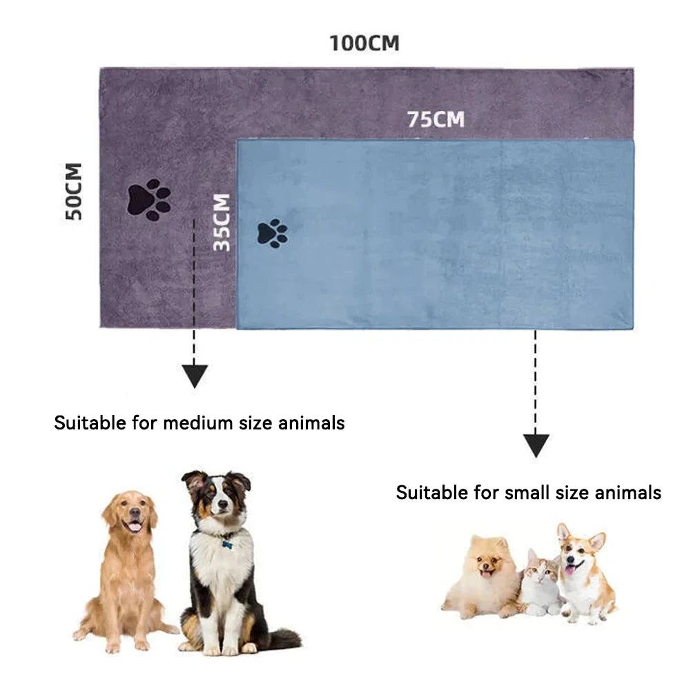 3 Size Options Microfiber Pet Bath Towel Embroidered Super Soft Absorbent Cat Dogs Grooming Supplies