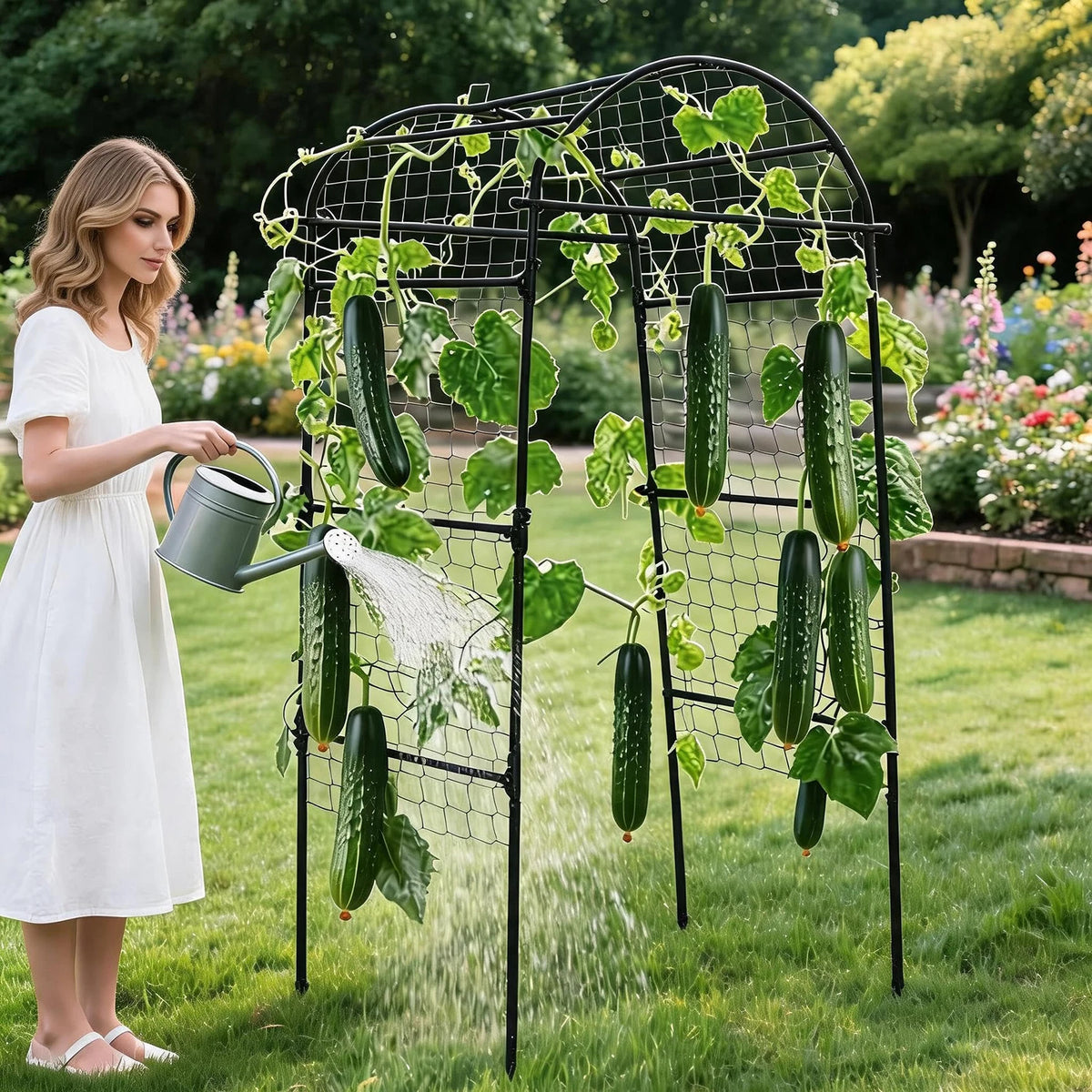 6.73x2.95x2.62FT Garden Arch Trellis For Raised Beds, Heavy Duty U Shape Metal Plant Support For Cucumber Melon Squash Vines