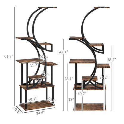 8-Tier Plant Stand, 62inch S-Shaped Plant Stands, Carbonized Treatment