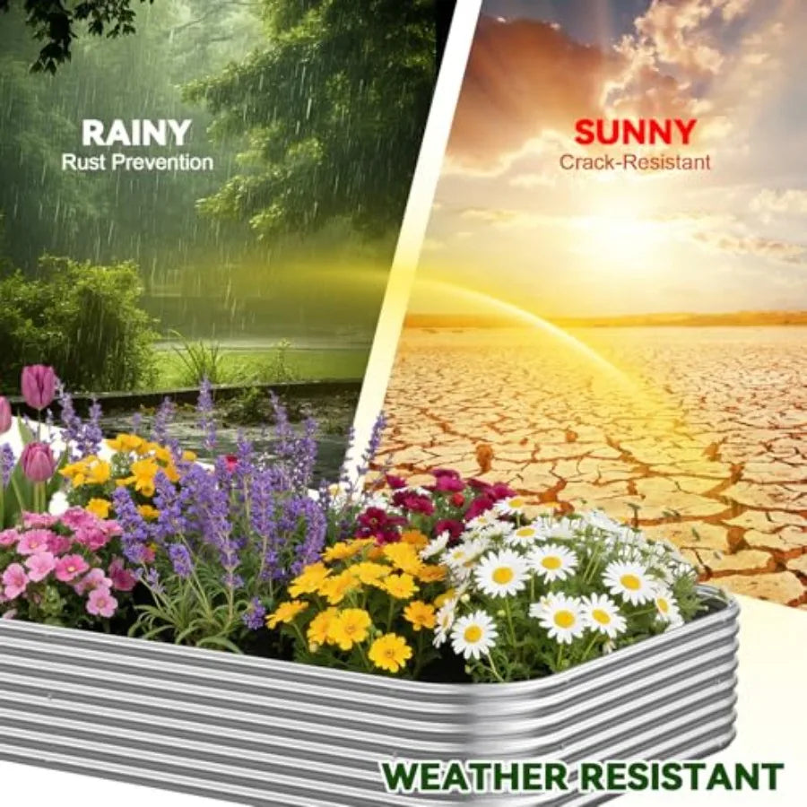 3 Pack Raised Beds for Gardening Corrugated Galvanized Steel Raised Outdoor Above Ground Garden Bed for Vegeta