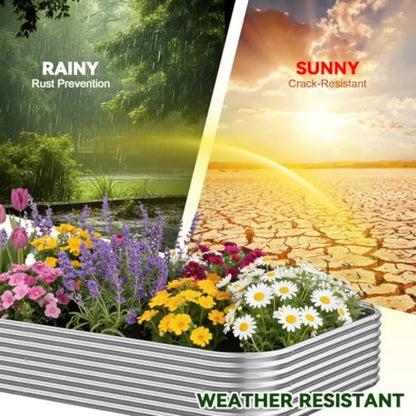 3 Pack Raised Beds for Gardening Corrugated Galvanized Steel Raised Outdoor Above Ground Garden Bed for Vegeta