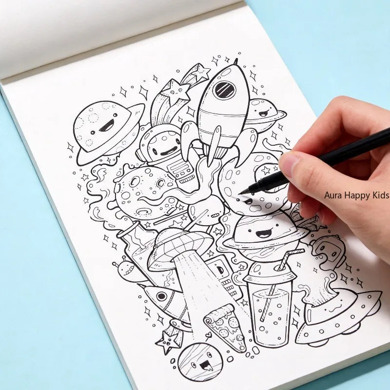 24 Page Adult Themed Coloring and Tracing Book, Featuring Symmetrical Flower Leaves, Mandalas, Space, Flowers, and Other Themes