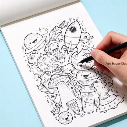 24 Page Adult Themed Coloring and Tracing Book, Featuring Symmetrical Flower Leaves, Mandalas, Space, Flowers, and Other Themes