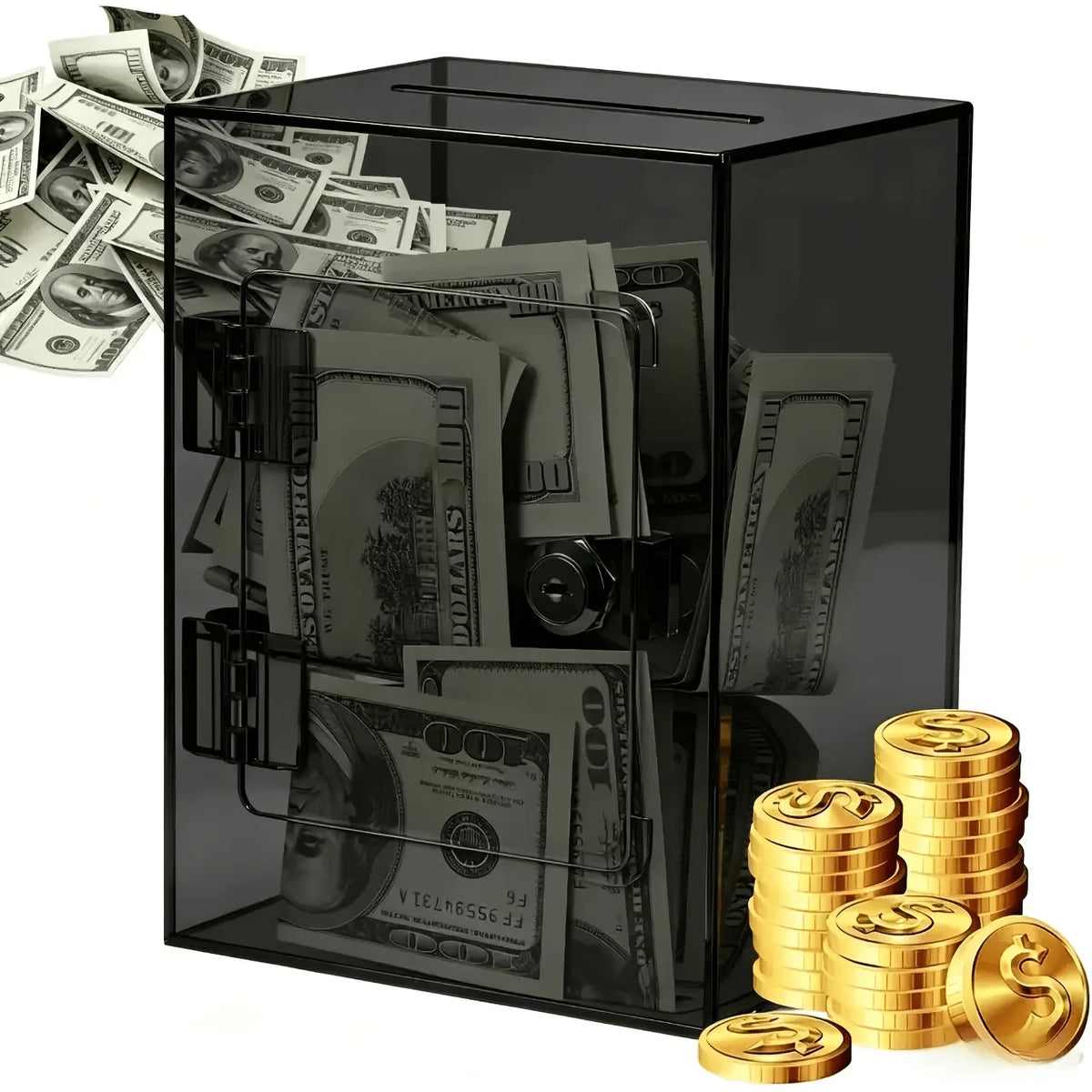 Transparent Acrylic Piggy Bank, Large Capacity, Sturdy and Durable, Cash Coin Piggy Bank with Key Function