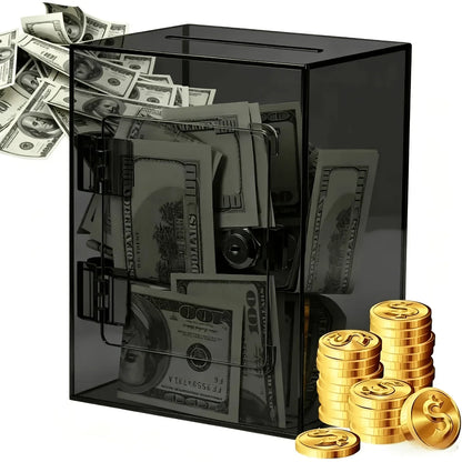 Transparent Acrylic Piggy Bank, Large Capacity, Sturdy and Durable, Cash Coin Piggy Bank with Key Function