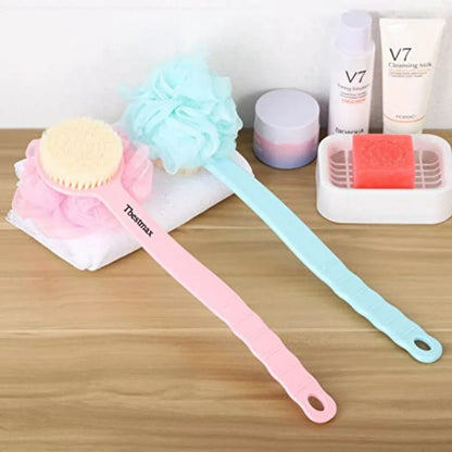 Loofah Back Scrubber Long Handle Shower Body Brush with Soft Mesh Sponge for Skin Exfoliating Bath, Massage