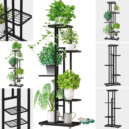 Zoyiancy 5 Tier Black Metal Plant Stand, Narrow Indoor Outdoor Plant Rack With Grid Shelves For Balcony Corner