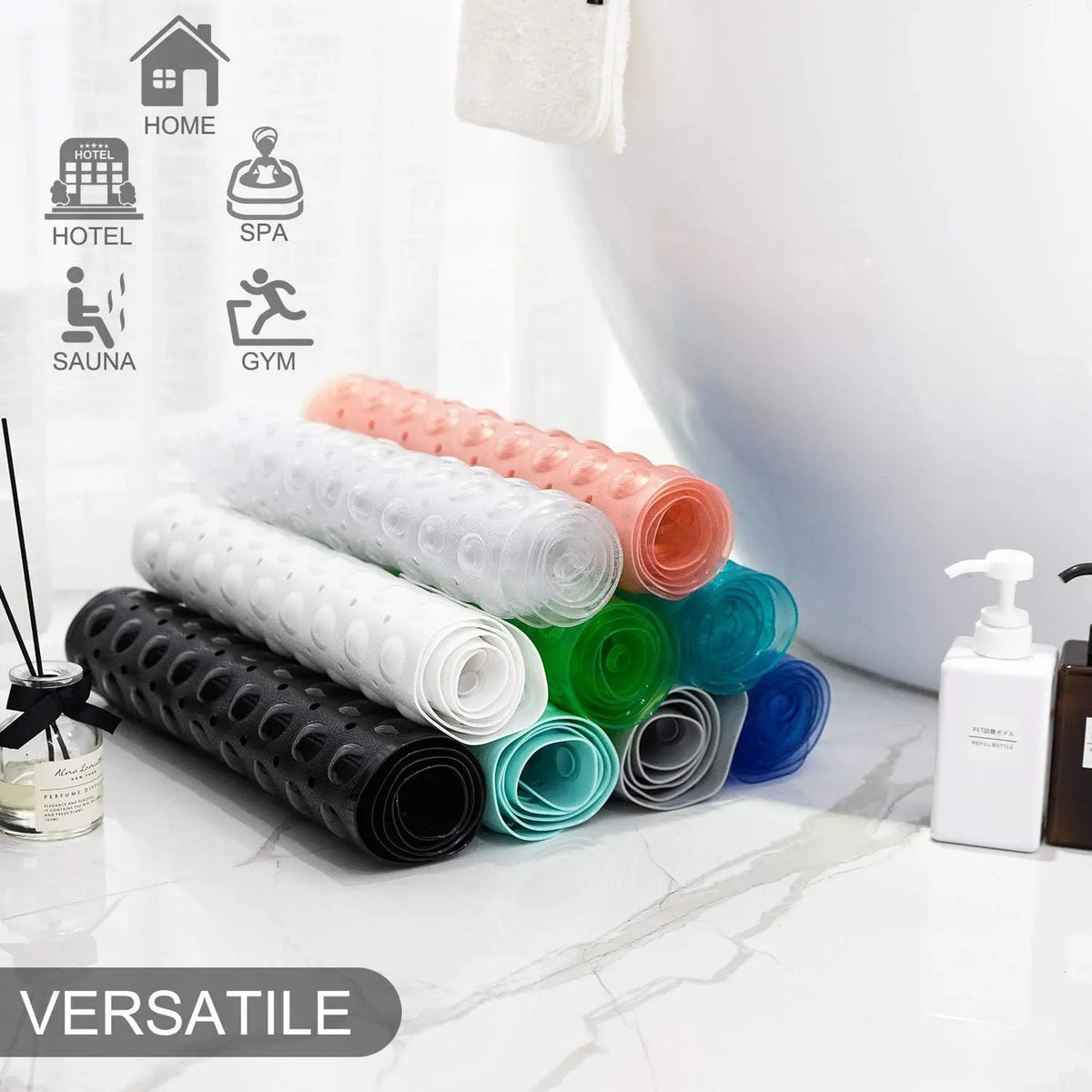 Extra Long Non-Slip Bathtub Mat 39x16 Inch with Drain Holes and Suction Cups for Shower Tub, Machine Washable