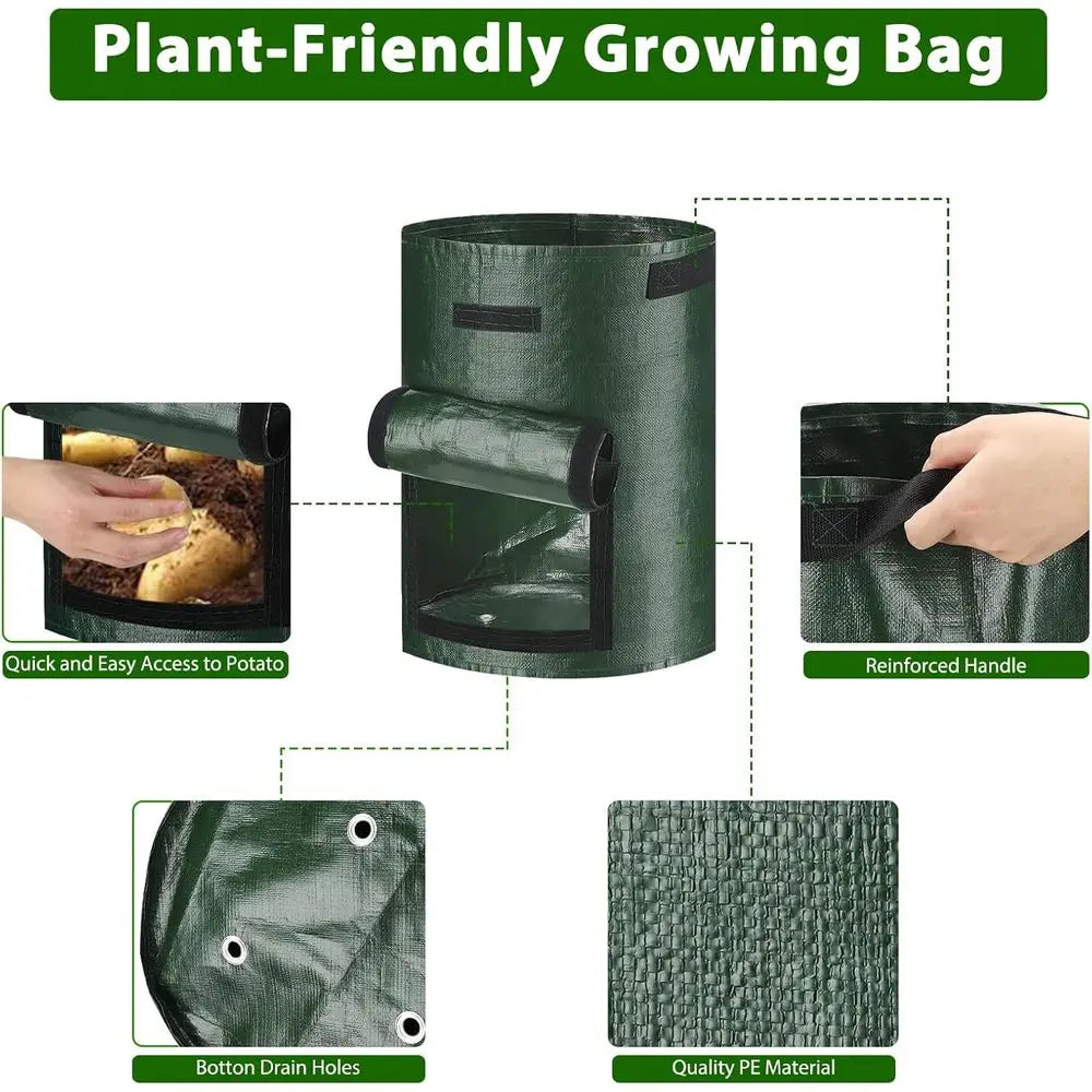 4-Pack 10 Gallon Grow Bags with Handles for Planting Potatoes, Onions, Fruits, and Vegetables - Green