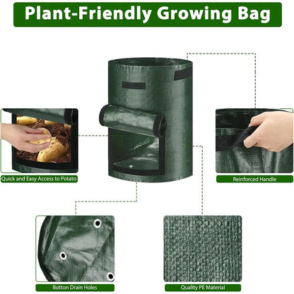 4-Pack 10 Gallon Grow Bags with Handles for Planting Potatoes, Onions, Fruits, and Vegetables - Green