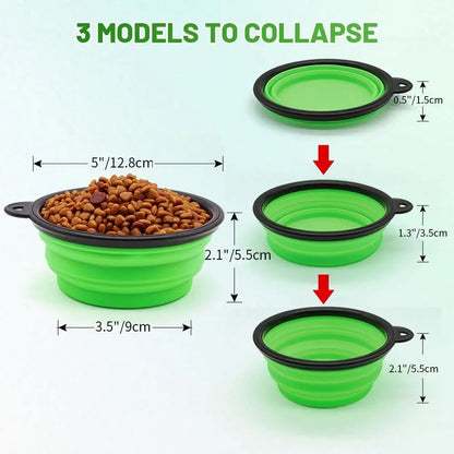 Collapsible Pet Bowls, 2-Pack, Portable Feeding Water Dish for Dogs and Cats, Travel-Friendly with Carabiners (Small, Blue & Green)