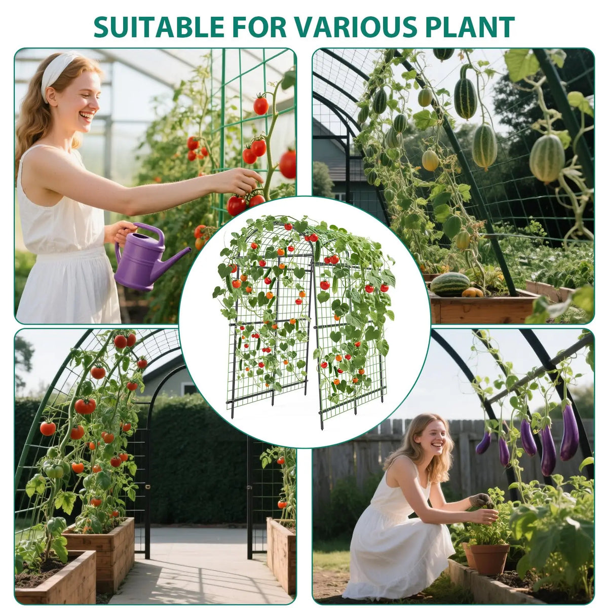 Metal Garden Arch Trellis, 7.6Ft Black for Raised Beds, Plant Support for Cucumbers & Climbing Vegetables with 7 Horizontal Pipe