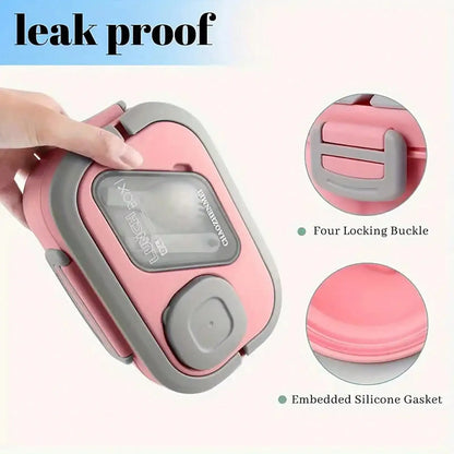 2-Layer Multi-Compartment Lunch Box Set: Lunch Box + Cup + Bag. Includes Cutlery And Sauce Container