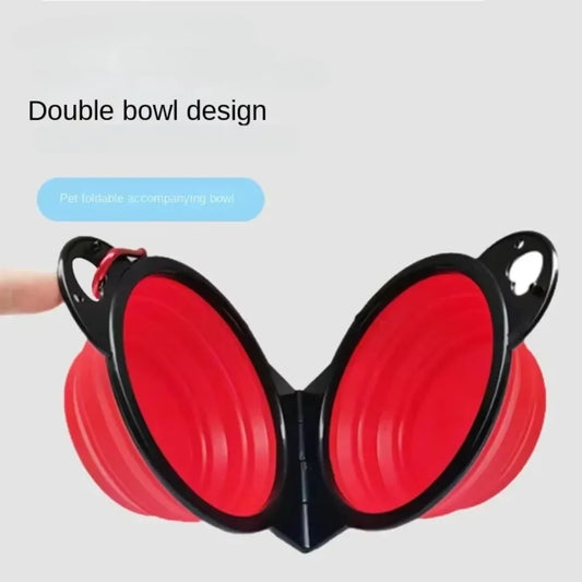 2 in 1 Collapsible Dog Cat Travel Double Bowl Folding Food Water Portable Hangable Feeder for Outdoor