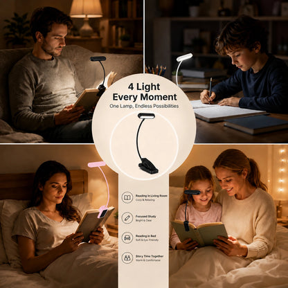 2PCS LED USB Rechargeable Book Light 3 Color Modes Warm Cool White Daylight Portable Adjustable Flexible Gooseneck Sturdy Clip On Reading Lamp