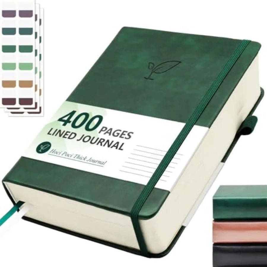 Lined Journal Notebook, 400 Pages Thick for Writing, A5 Hardcover Leather with 100Gsm College Ruled Paper