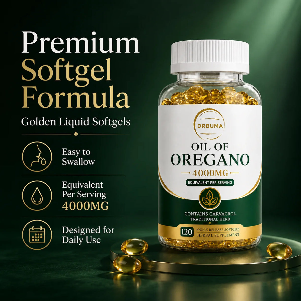 120-Count Oregano Oil Softgels, Herbal Botanical Dietary Supplement Capsules for Adults; Fast-Release Softgels, Easy to Swallow, Ideal for Daily Dietary Routine, Suitable for People Pursuing a Healthy Lifestyle