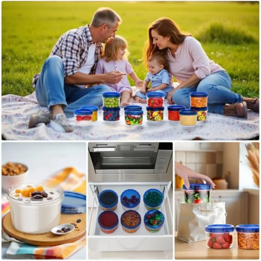 6 Pack-16 OZ Freezer Storage Containers, Small Plastic with Twist Top Lids, Round Reusable