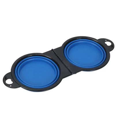 2 in 1 Collapsible Dog Cat Travel Double Bowl Folding Food Water Portable Hangable Feeder for Outdoor