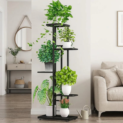 Zoyiancy 5 Tier Black Metal Plant Stand, Narrow Indoor Outdoor Plant Rack With Grid Shelves For Balcony Corner