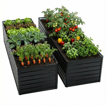 Garden Bed 2 Pack 8x4x2 ft Sturdy Heavy Duty Galvanized Metal Planter Box Set Outdoor Vegetable Flower Herbs Fruits Black