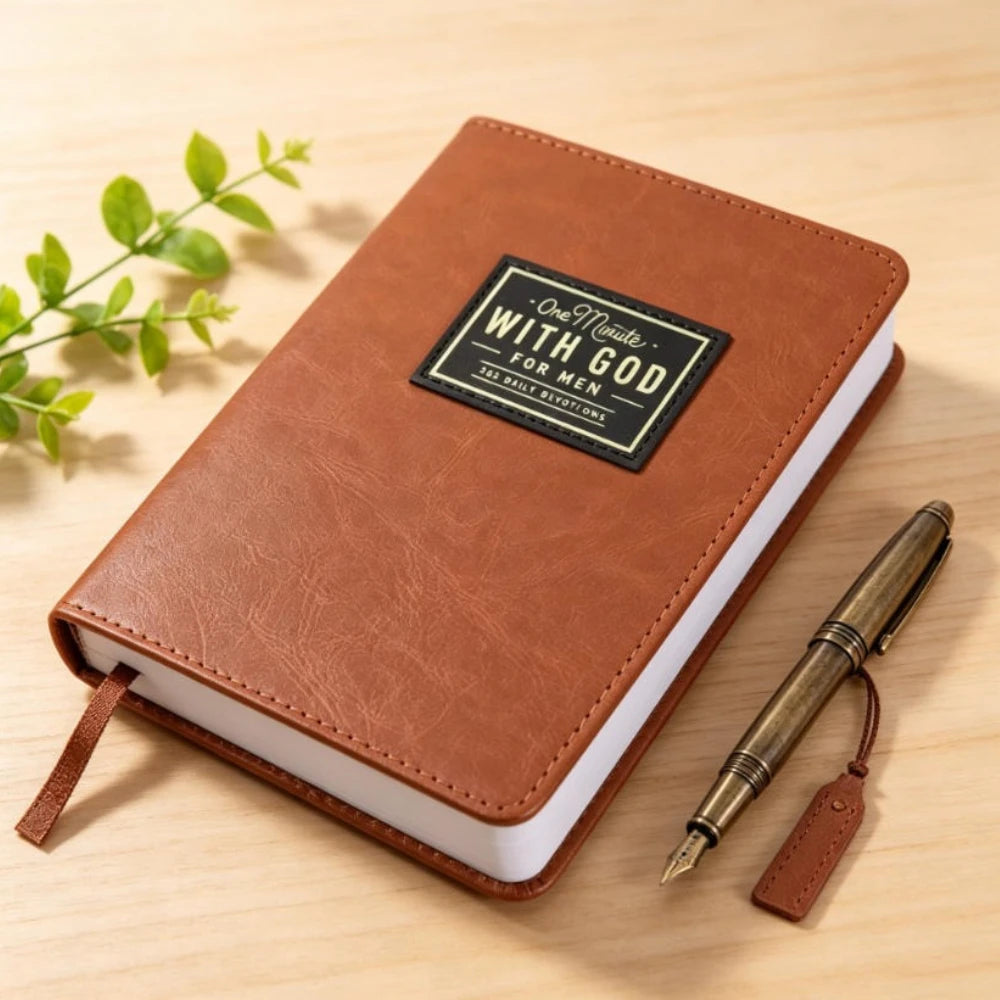 One Minute with God for Men: 365 Devotions - Brown Faux Leather FlexCove Bound Book - Inspirational Daily Readings for  Men