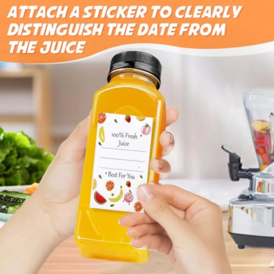 Juice Bottles with Lids, 6 pcs Plastic Juice Containers with Caps Reusable for Juice Milk Coffee Water