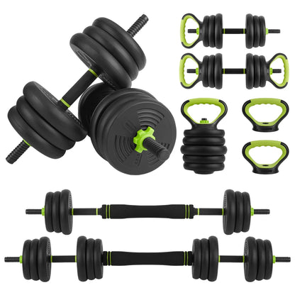 Adjustable Dumbbell Set 44 LBS PVC Coated, 4-in-1 Polygon Iron & Sand Filled Weights with Hollow Iron Rod 50cm & 8 Connectors, Convertible to Barbell Kettlebell, Home Gym Equipment