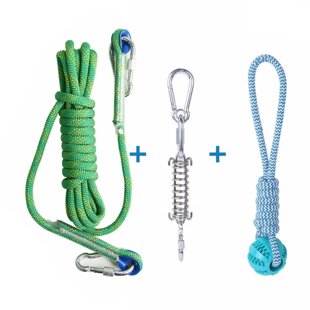 Bite Resistant Dog Spring Toys 5M Cotton Rope Teething Hanging Exercise