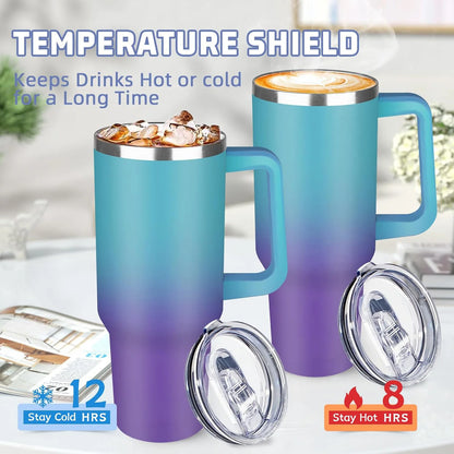 Sports 40oz Tumbler with Handle and 2 Straws, 2in 1 Lid Insulated Water Bottle Stainless Steel for Cold And Hot