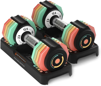 Adjustable Dumbbells Set 12.5LB Pair, 1-Sec Fast Adjustable 5 Free Weights, Premium Comfort Non-slip Metal Handle, Compact Size for Full Body Home Workout
