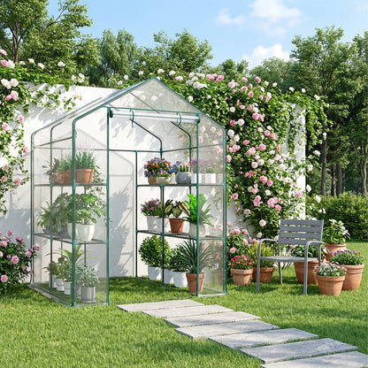 56-Inch Portable Walk-In Greenhouse with Shelf Transparent Multi-Tier Plant Growing Rack for Indoor and Outdoor Garden Patio