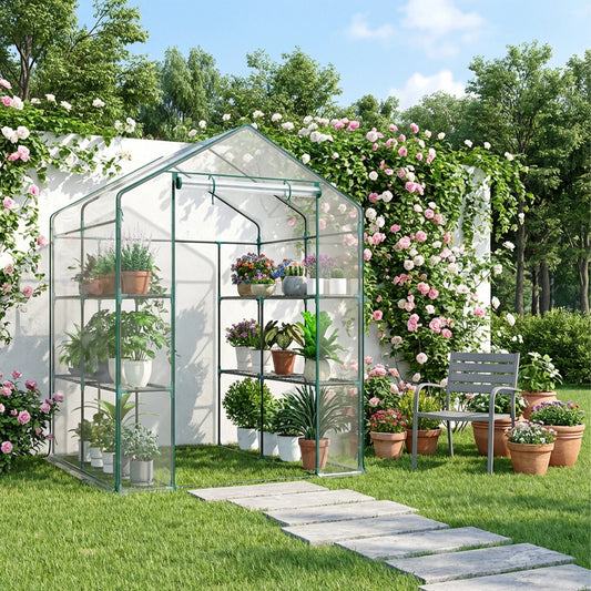 56-Inch Portable Walk-In Greenhouse with Shelf Transparent Multi-Tier Plant Growing Rack for Indoor and Outdoor Garden Patio