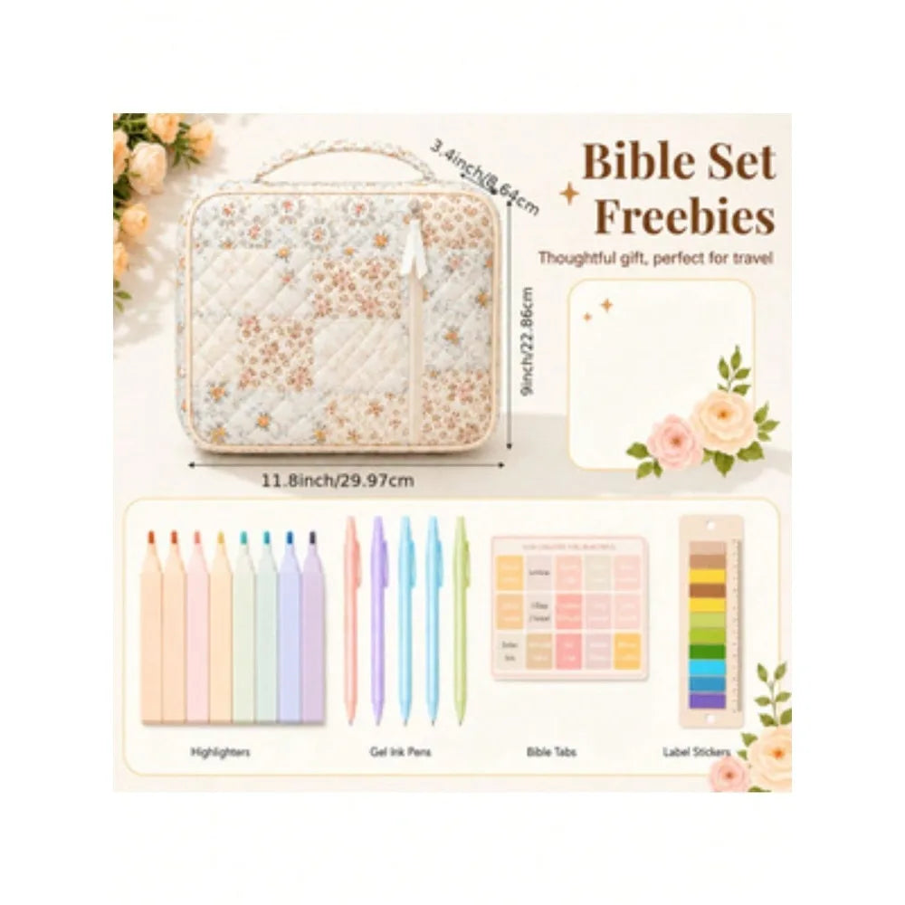Women's Bible Cover Case – Bible Study Supplies – Bible & Journal Set – Portable Book Case – Includes Bible Highlighters – Christian Gift