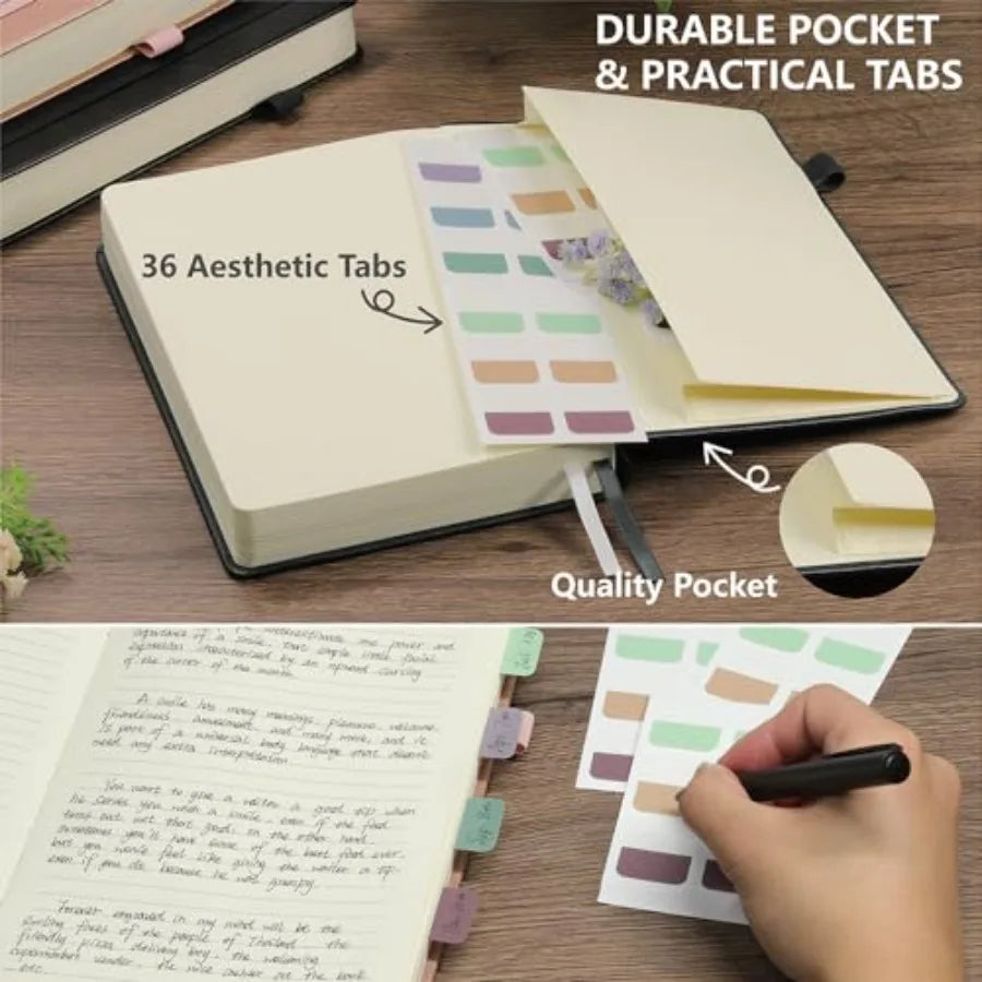 Lined Journal Notebook, 400 Pages Thick for Writing, A5 Hardcover Leather with 100Gsm College Ruled Paper