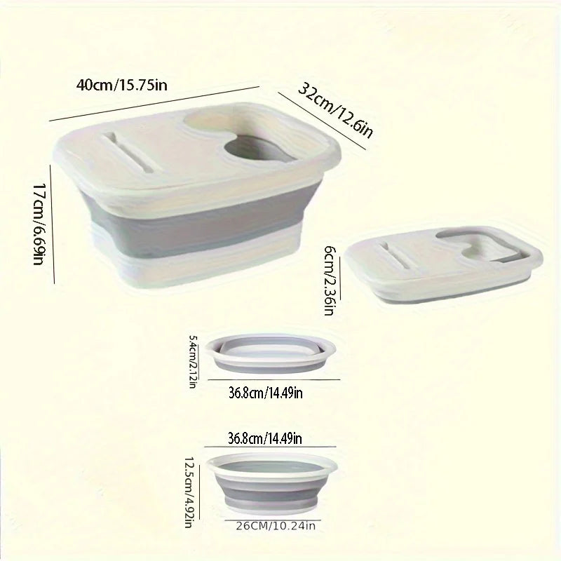 Portable Foldable Foot Bath with Massage - Thick Plastic, Space-Saving, Hanging, No Power, Panda Design, Home Use