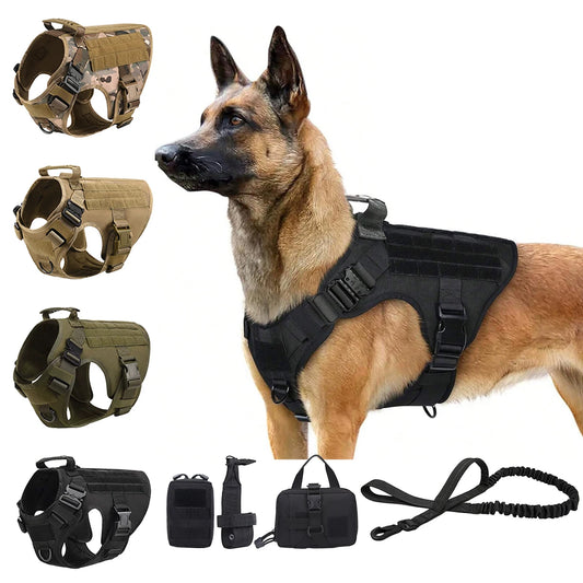 Tactical Dog Harness Collar Leash For Medium Large Dogs Pet Training Walking
