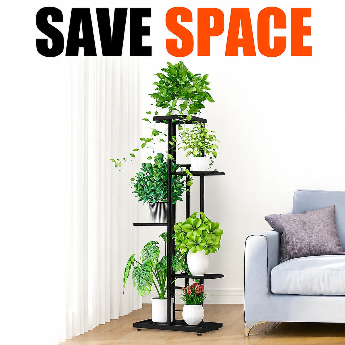 Zoyiancy 5 Tier Black Metal Plant Stand, Narrow Indoor Outdoor Plant Rack With Grid Shelves For Balcony Corner