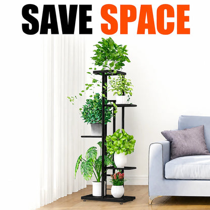 Zoyiancy 5 Tier Black Metal Plant Stand, Narrow Indoor Outdoor Plant Rack With Grid Shelves For Balcony Corner