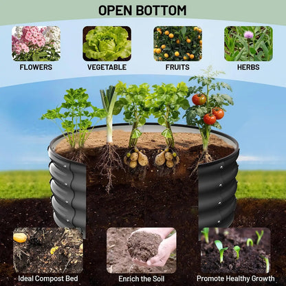 2Pcs, 2x2x1 FT Round Raised Garden Bed, Galvanized Garden Beds, Metal Planter with Gloves and Rubber Edge Trim, for Vegetables, Flowers and Herbs