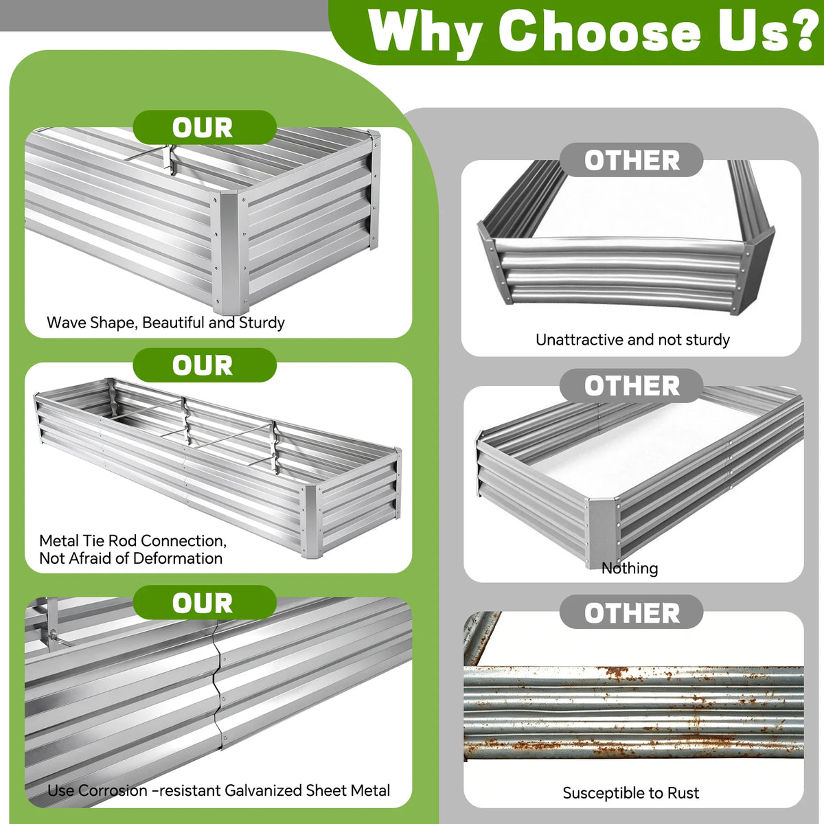 8×2×1ft Galvanized Metal Raised Garden Bed, 2FT Deep Root Elevated Planter Box Steel Large Vegetable Flower Bed Kit