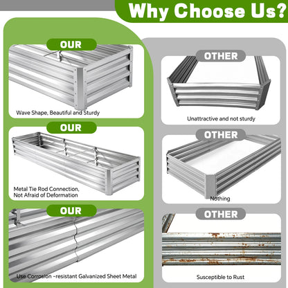 8×2×1ft Galvanized Metal Raised Garden Bed, 2FT Deep Root Elevated Planter Box Steel Large Vegetable Flower Bed Kit