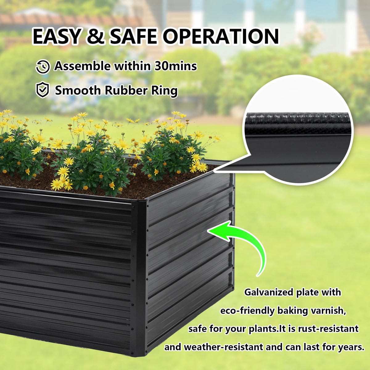 Garden Bed 2 Pack 8x4x2 ft Sturdy Heavy Duty Galvanized Metal Planter Box Set Outdoor Vegetable Flower Herbs Fruits Black