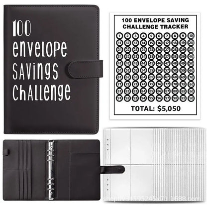 100 Envelope Savings Challenge Binder, Book with Envelopes, Leather, Cash Envelope Wallet for Budgeting & Financial Planning