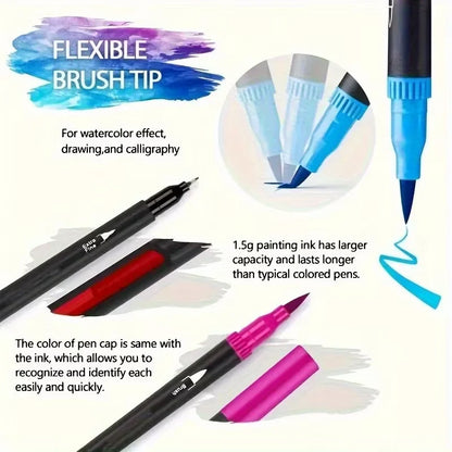 Vibrant Double-Ended Watercolor Markers – Art Set for Drawing & Crafts, Durable Plastic Bodies