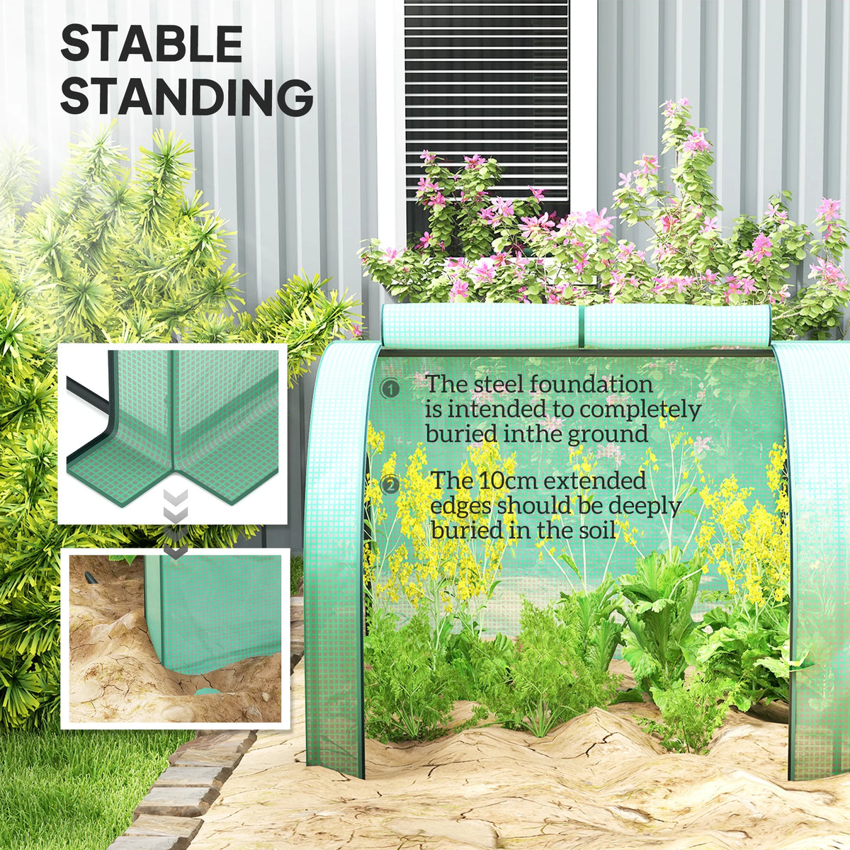 13' x 3' x 2.5' Tunnel Greenhouse Green Grow House w/ Roll Up Doors, Green